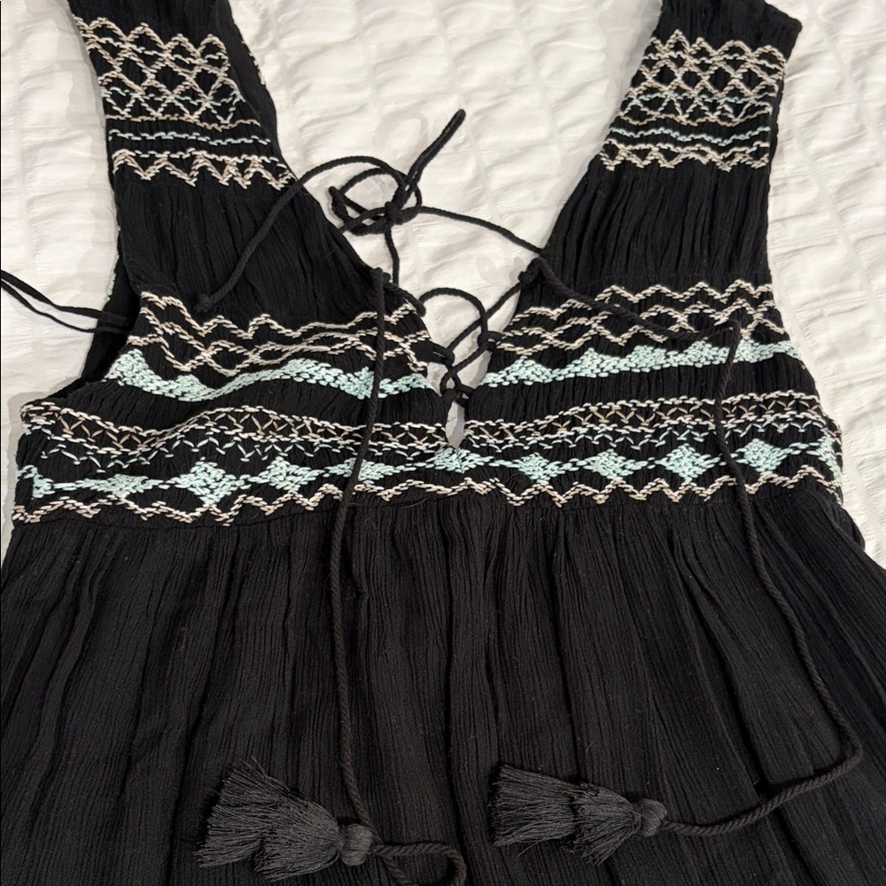 Free People Black Sleeveless Boho Tunic with Tassels
